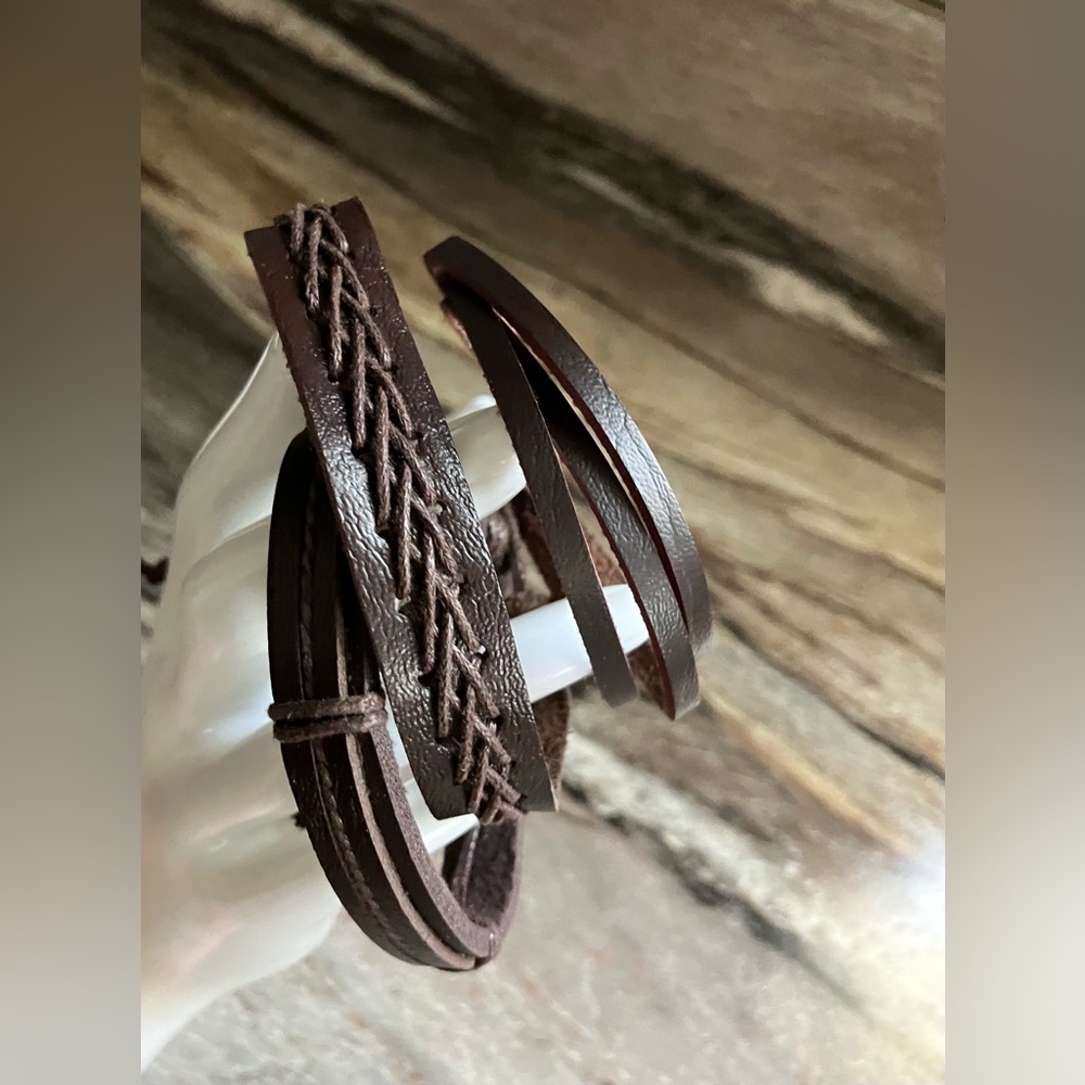 Multi-Layer Bands Braided Faux Leather 3 Piece Bracelets Bohemian Men Women NWOT